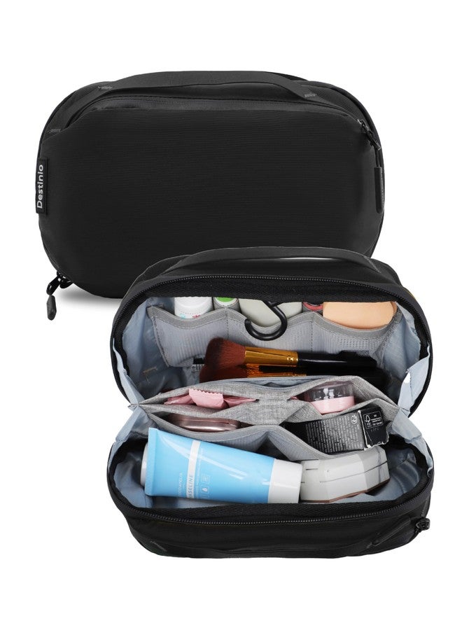 Destinio Nylon Toiletry Bag For Unisex - Waterproof Organizer With Hanging Hook - Travel Pouch And Shaving Kit Bag, Cosmetic And Make Up Pouches (Black) 24 X 17 X 7 Cm - Image 4